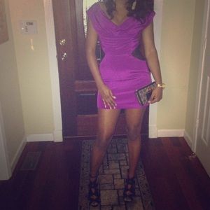 BEBE Purple and Black Mesh Cut-Out Dress